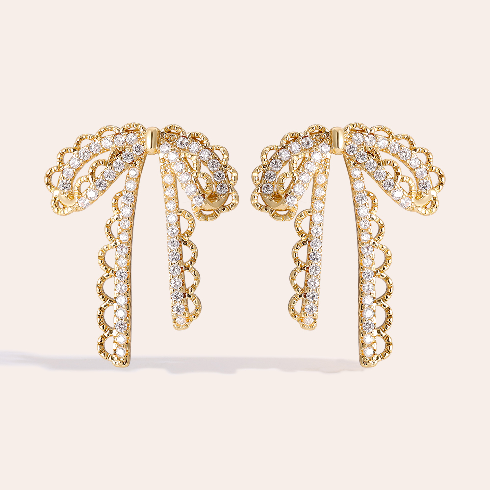 32mm Sparkling Diamond Bowtie Vergoldete Ohrringe   