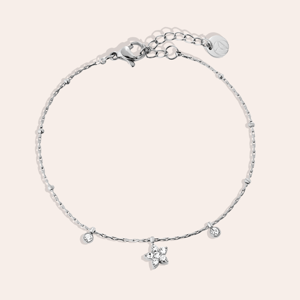 17cm Flower And Diamond Dots Edelstahl Armband    