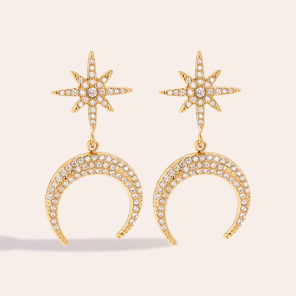37mm Sparkling Diamond Moon And Star Edelstahl Ohrringe            