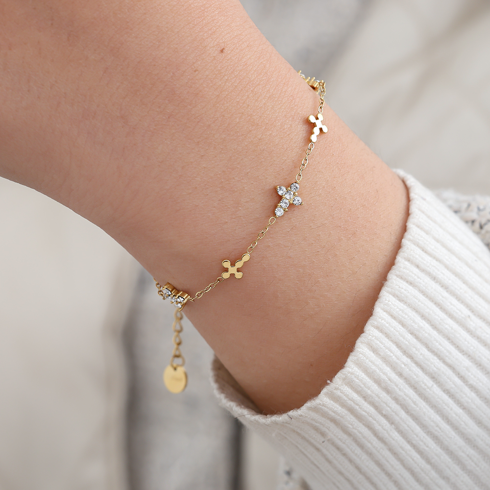 17cm Diamond Dots Cross Edelstahl Armband    