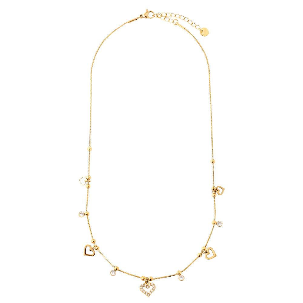 42cm Heart And Diamond Heart Edelstahl Halskette      