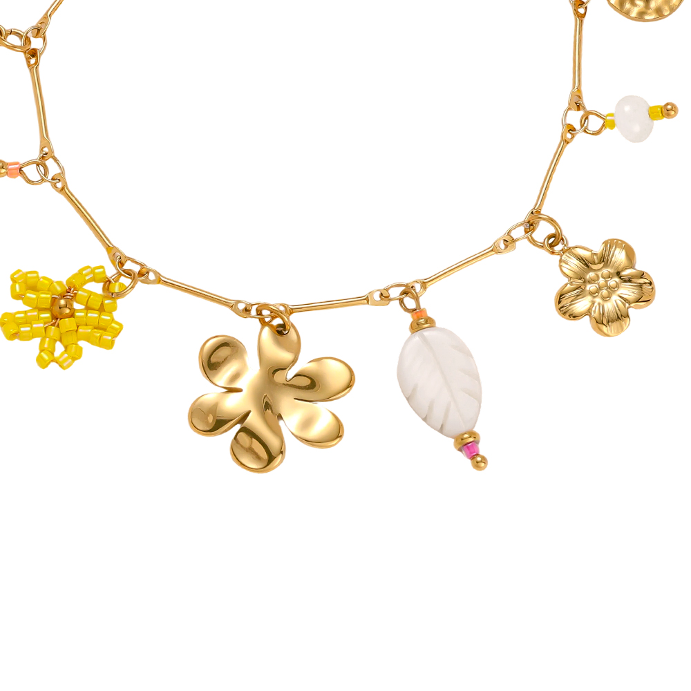 17cm Blume Blatt und Perle Edelstahl Armband  