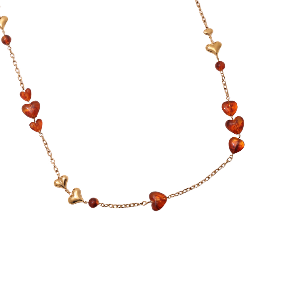 102cm Acrylic Hearts And Gold Hearts Edelstahl Halsketten  