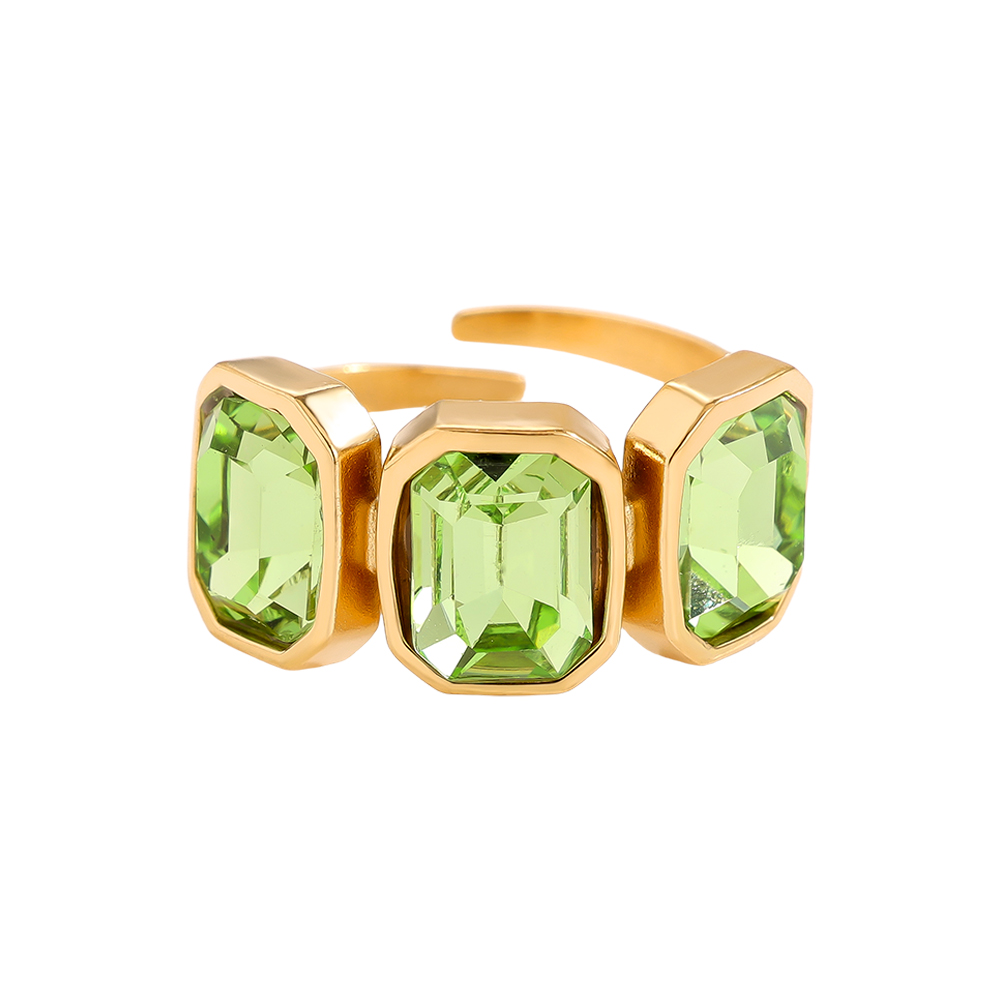 Verstellbarer offener Glasstein Edelstahl Ring 