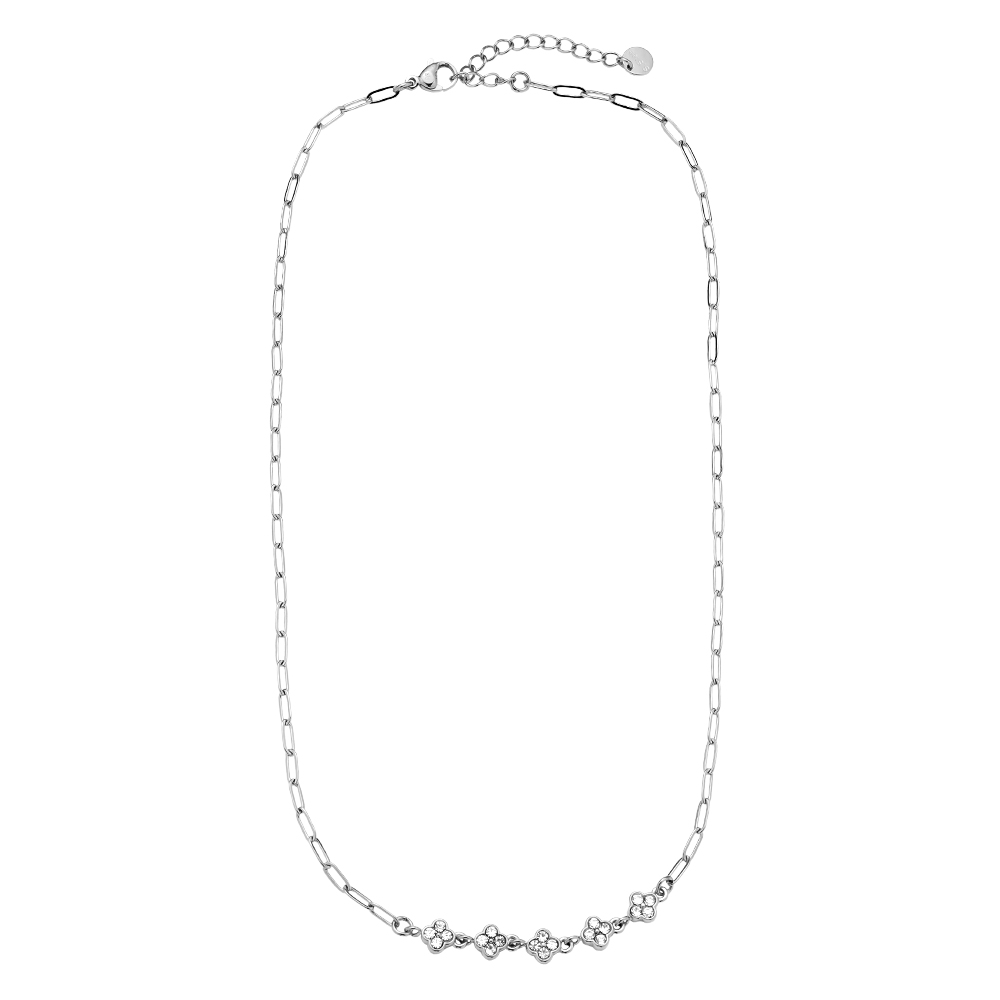 41cm Three Diamond Flowers Edelstahl Halskette     