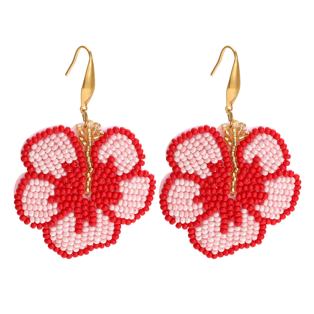 65mm Rote Beads Blumen Edelstahl Ohrringe