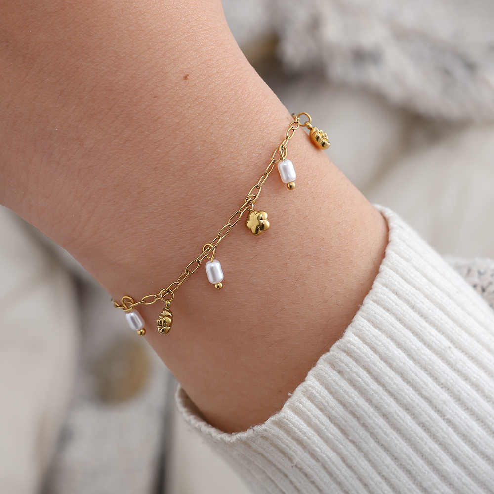 17cm Mini Flower And Pearl Edelstahl Armband 