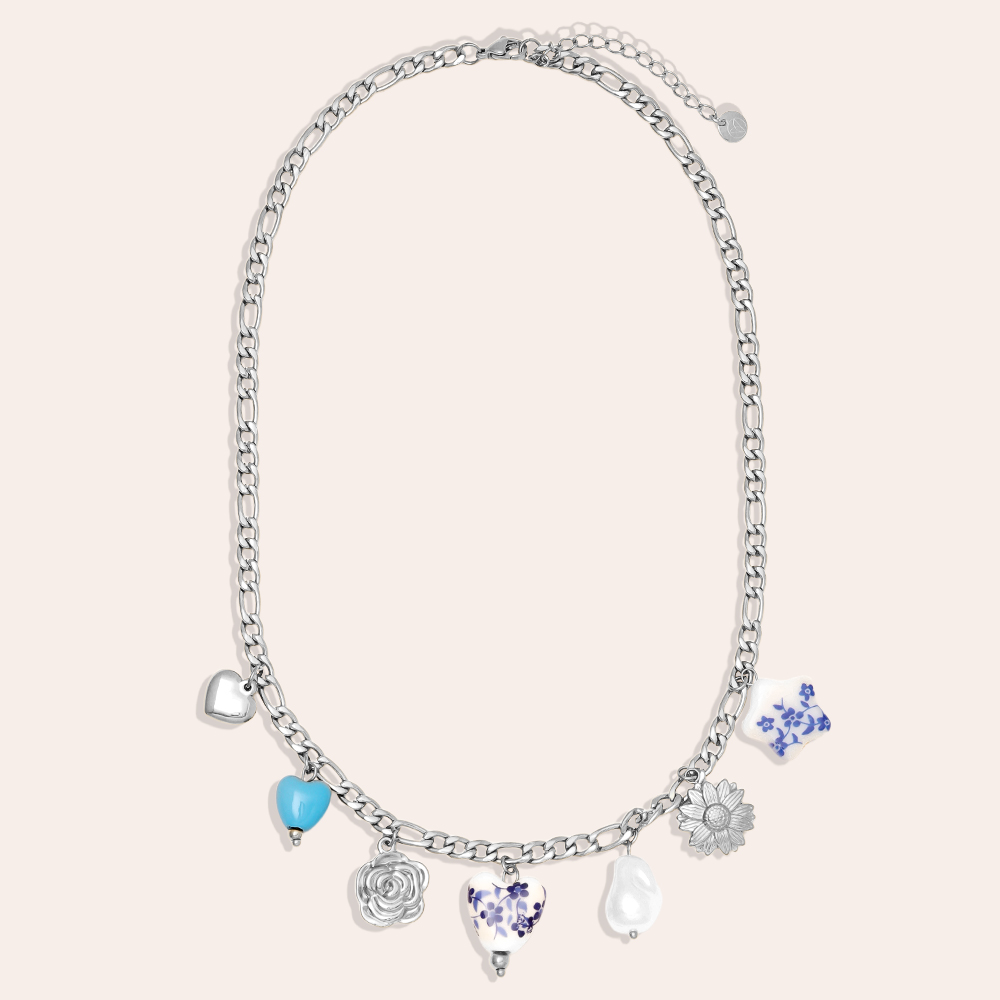 41cm Fancy Charms Edelstahl Halskette     
