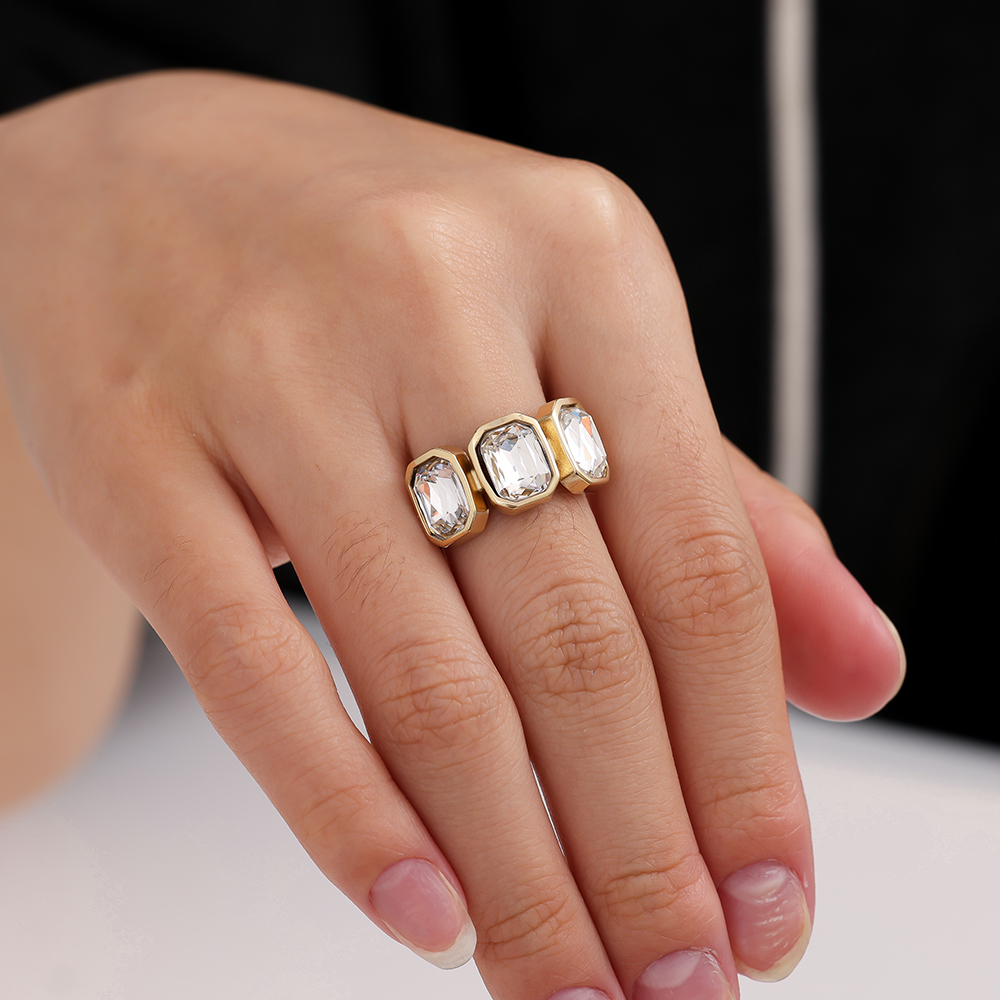 Verstellbarer offener Glasstein Edelstahl Ring 