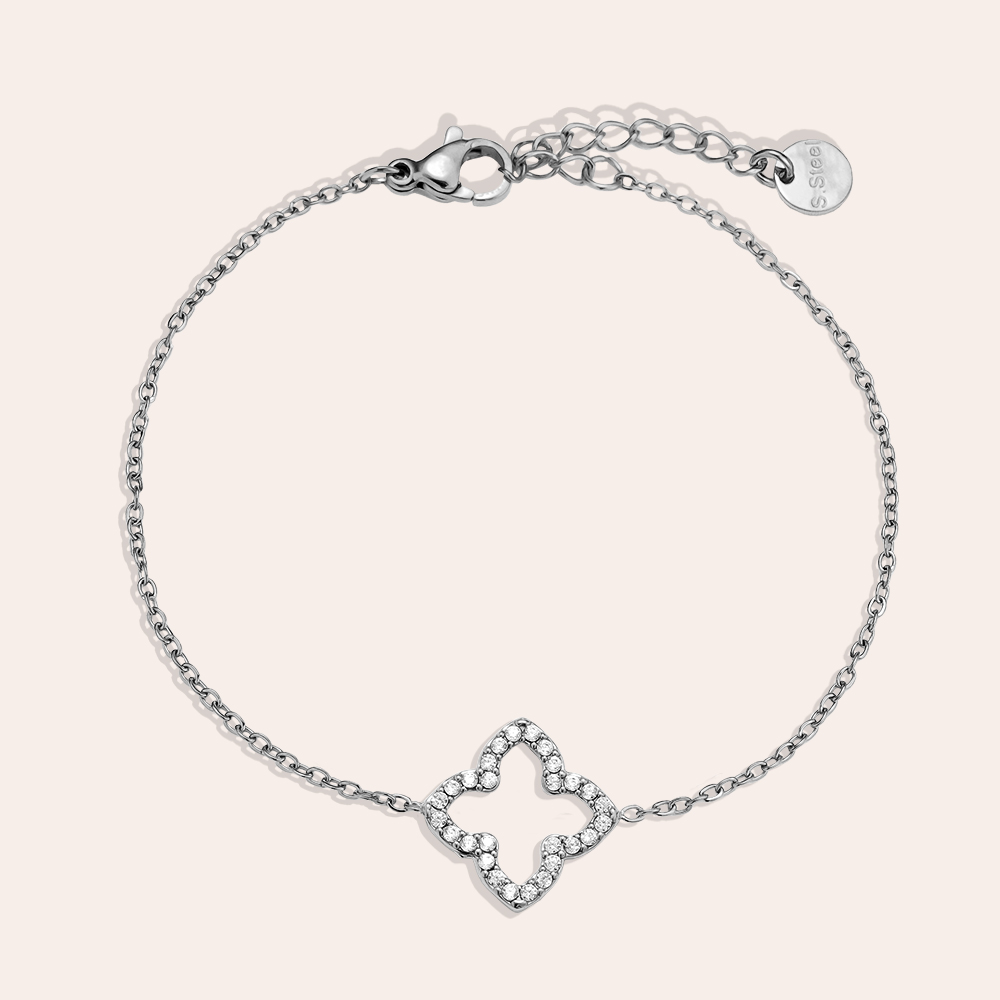 17cm Classic Diamond Lucky Flower Edelstahl Armkette  