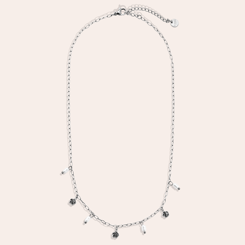 40cm Mini Flower And Pearl Edelstahl Halskette    