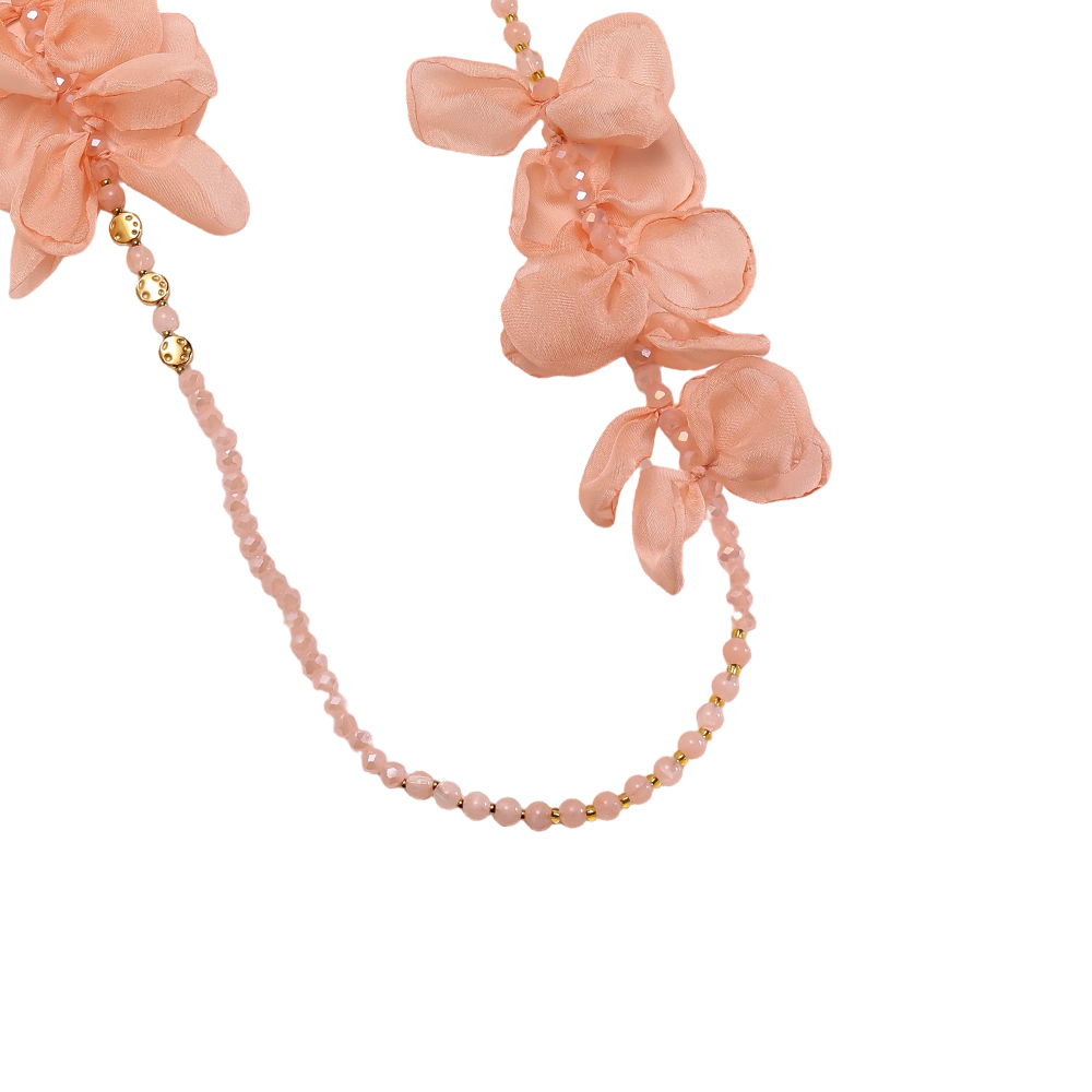 90cm Kristallkette mit Blütenblättern Edelstahl Halskette        