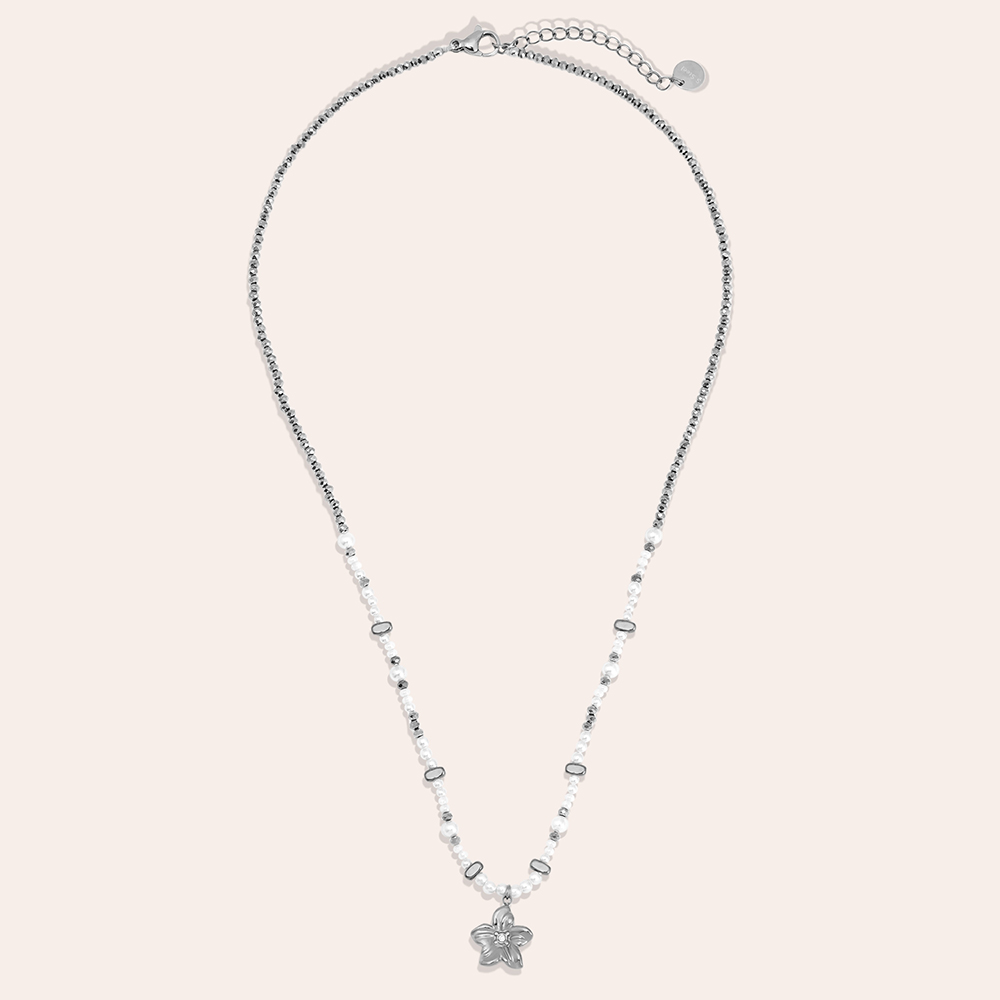 40cm Nice Flower And Pearl Edelstahl Halskette  