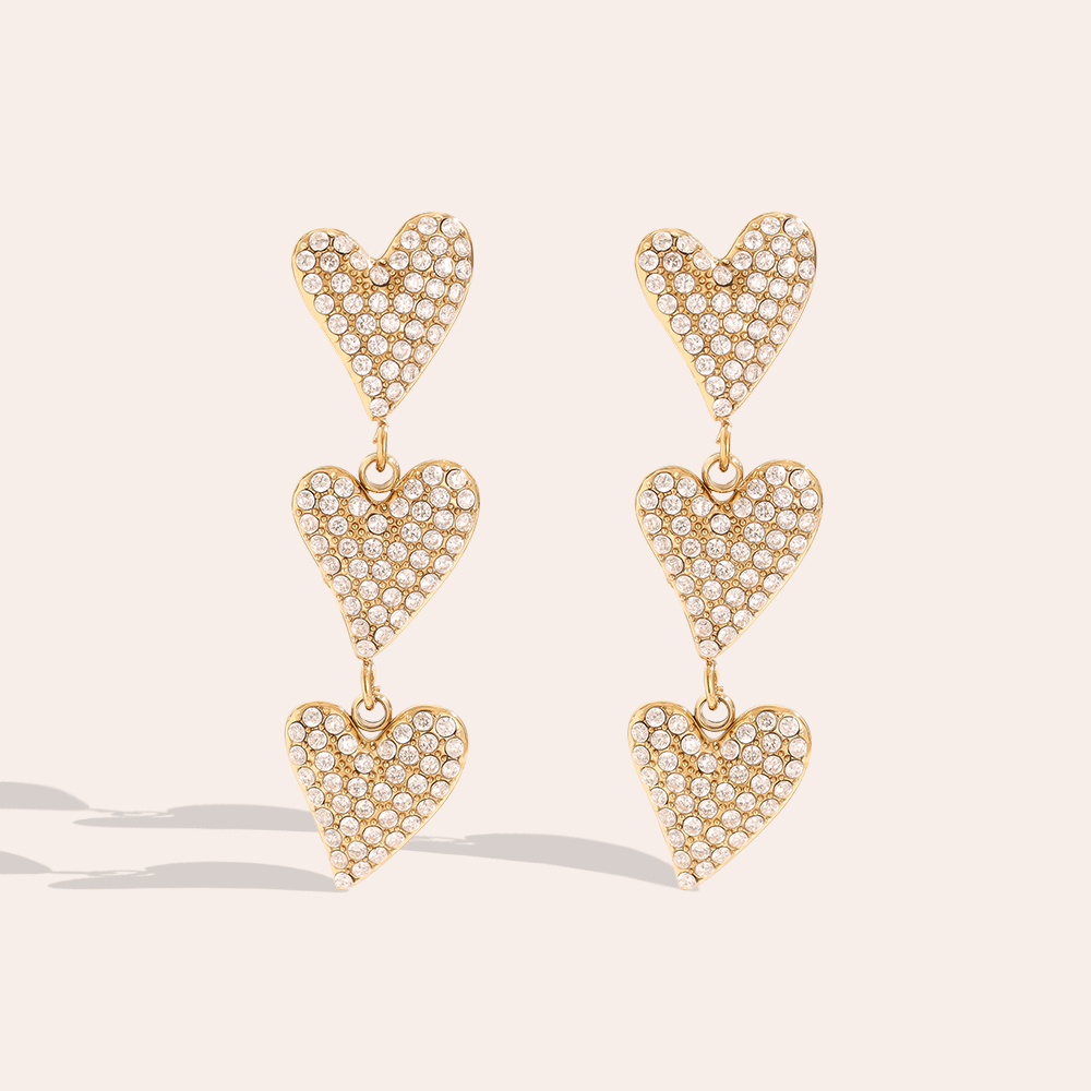 1.1*3.5cm Three Cute Diamond Hearts Edelstahl Ohrringe      