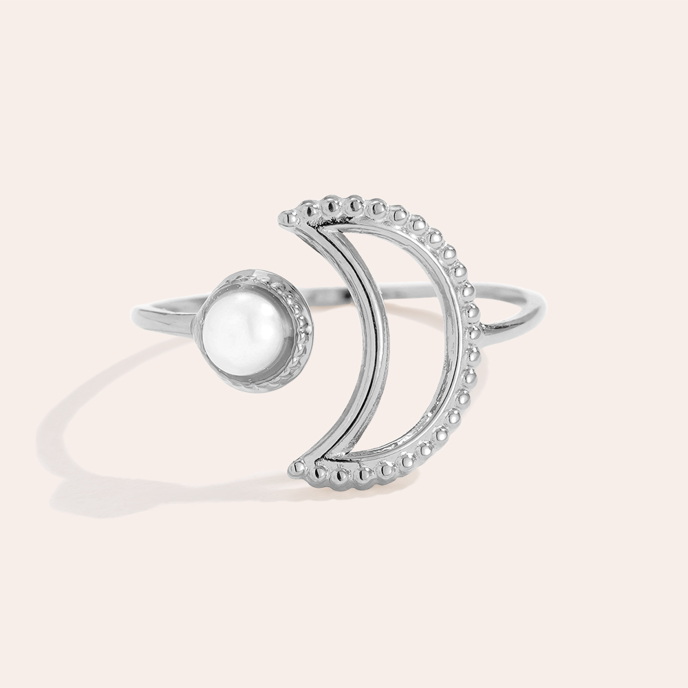 Moon And Pearl Edelstahl Ring  