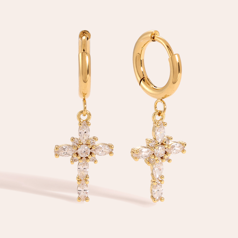 Edelstahl Ohrringe Oval Diamonds Cross