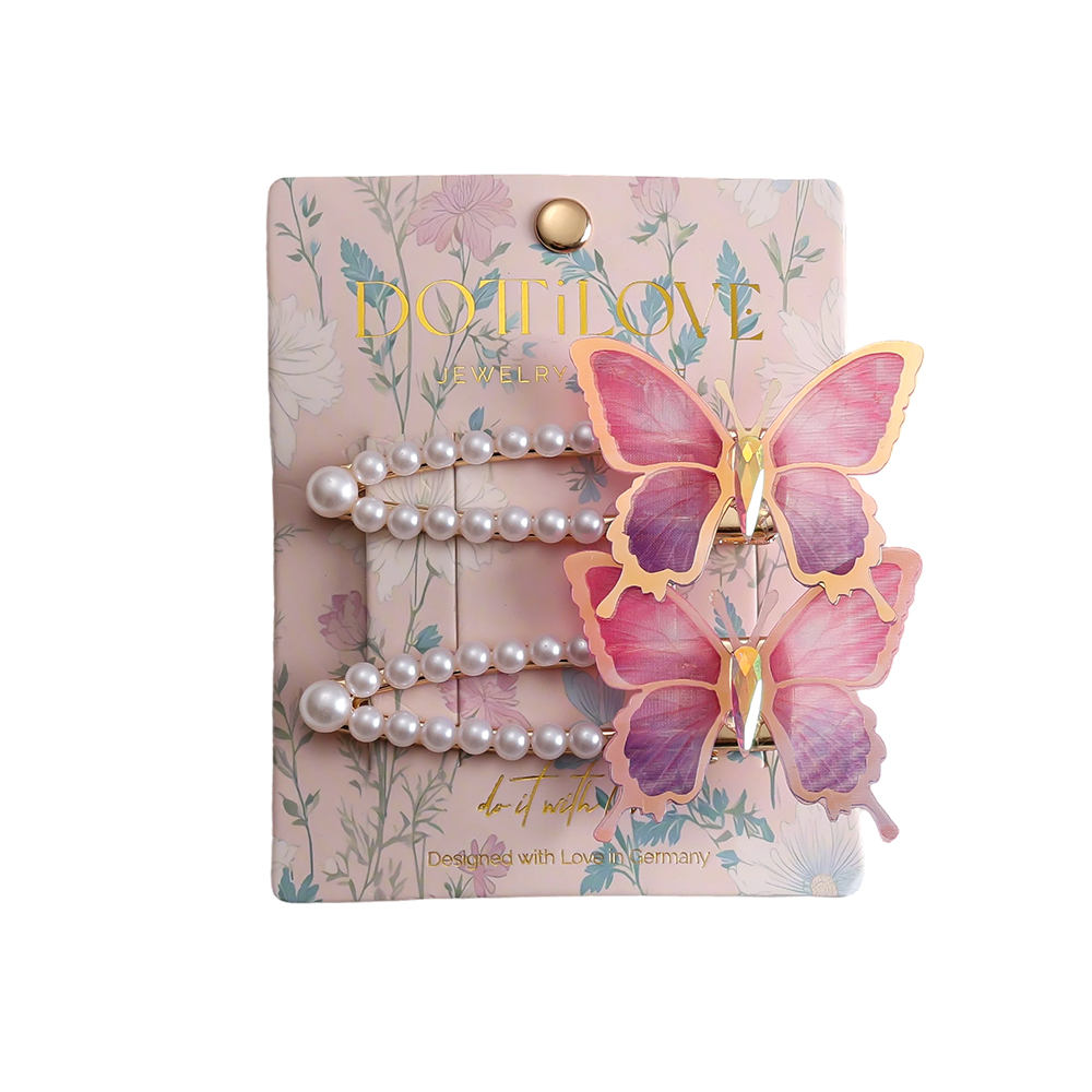 8cm 2 Stk. rosa Doppel Schmetterling Haarklammer Set 