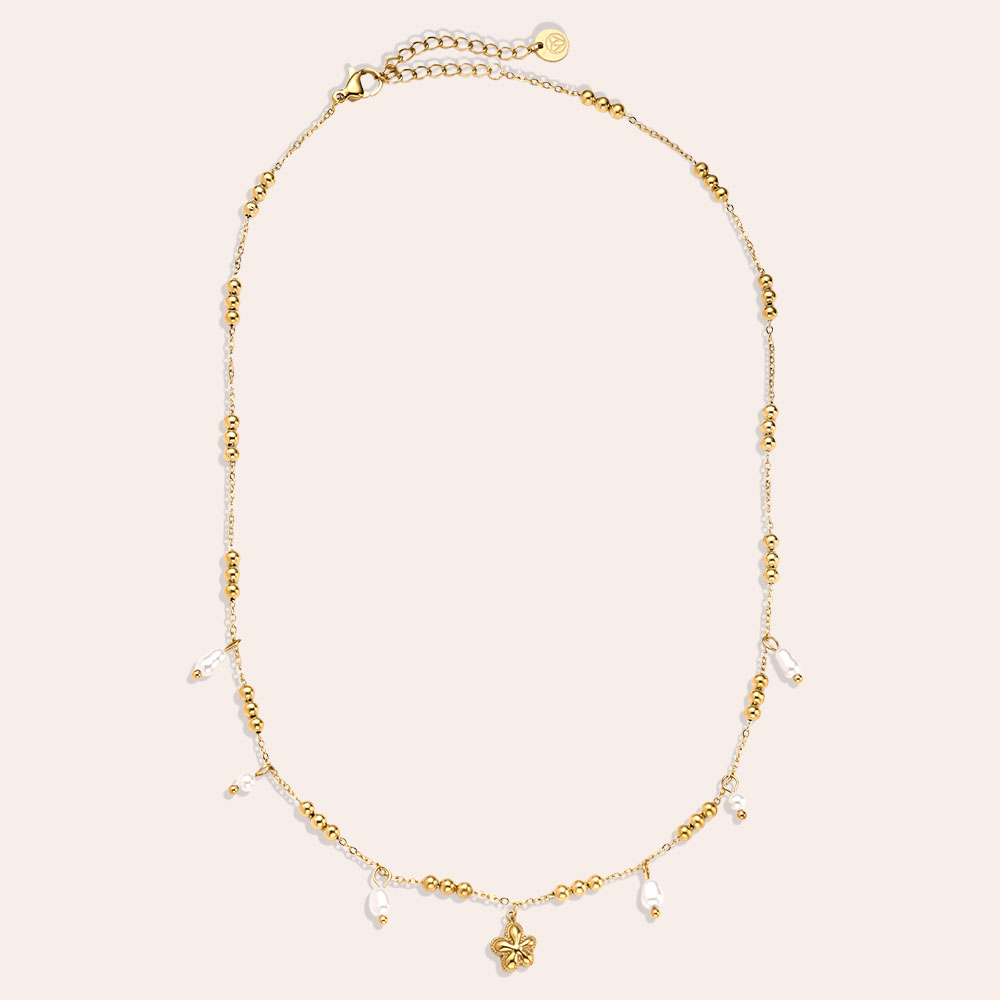 40cm Pearl Flower Fun Edelstahl Halskette 