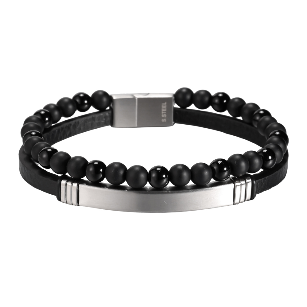  Edelstahl Armband PU Mehrlagig Korn 