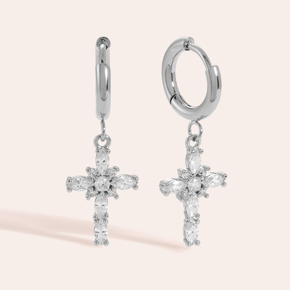Edelstahl Ohrringe Oval Diamonds Cross