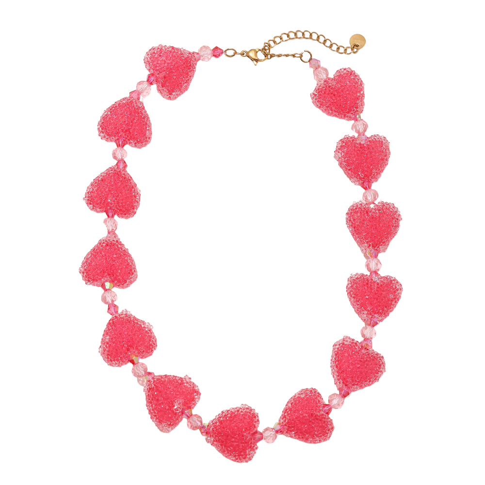 38cm Acrylic Pink Heart Chain Edelstahl Halskette   