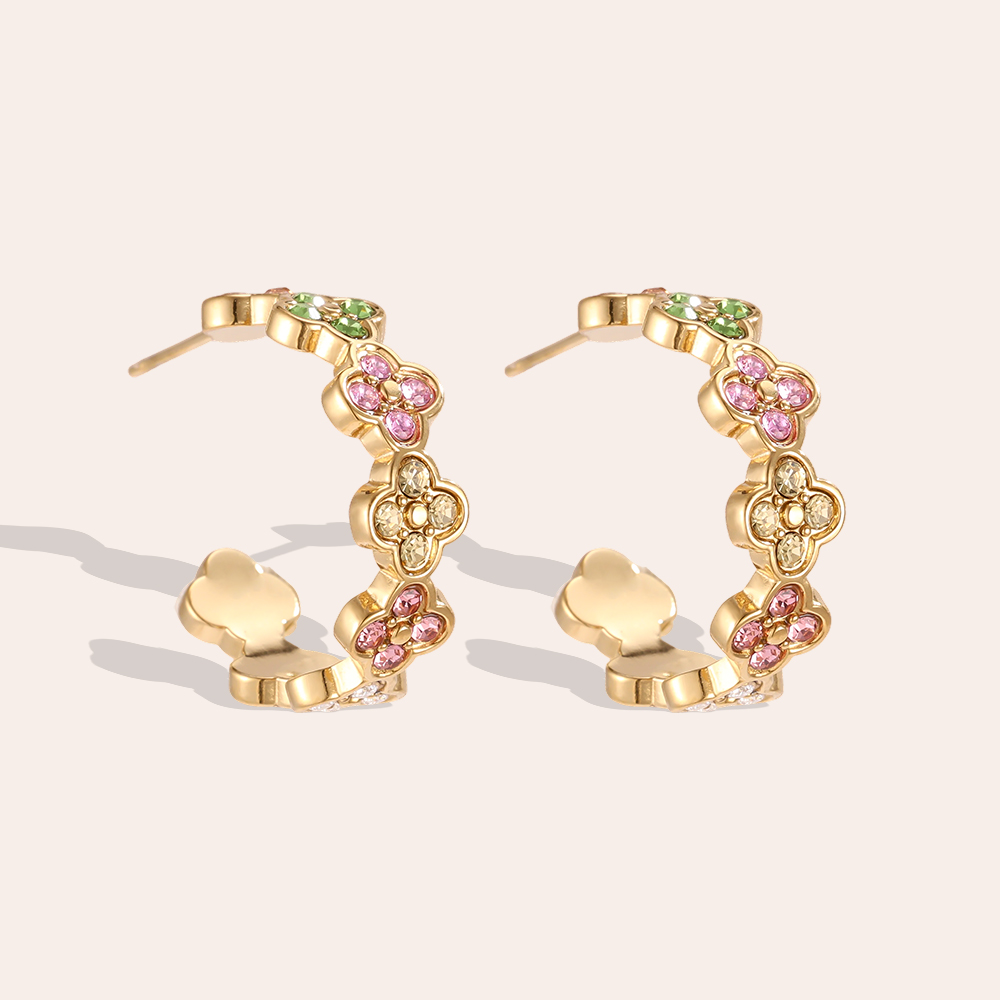 Edelstahl Ohrringe 2.5cm Diamond Lucky Flower Hoop