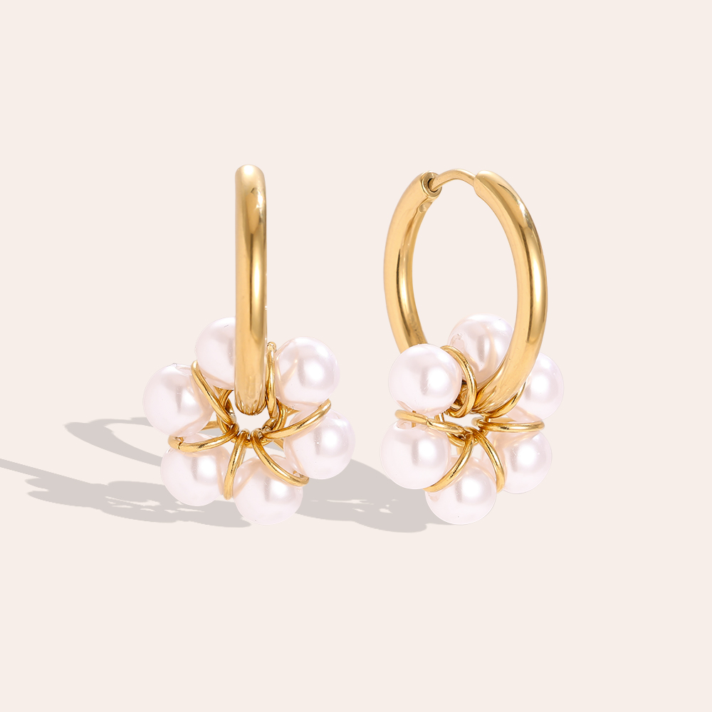 21*28mm Perlenblume Edelstahl Ohrringe     