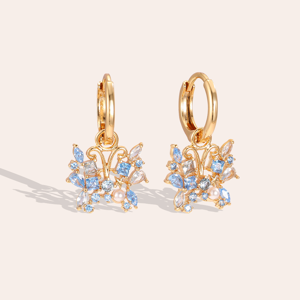 Vergoldete Ohrringe 23mm Zirkonia Schmetterling  