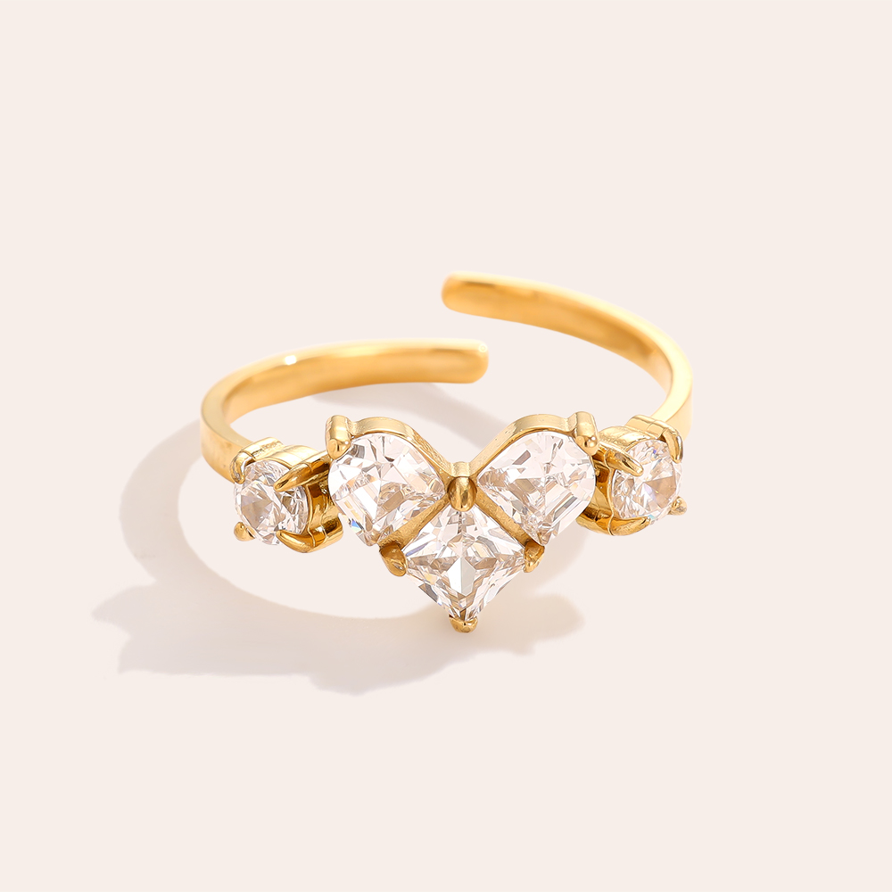 Mosaic Diamond Heart Edelstahl Ring   