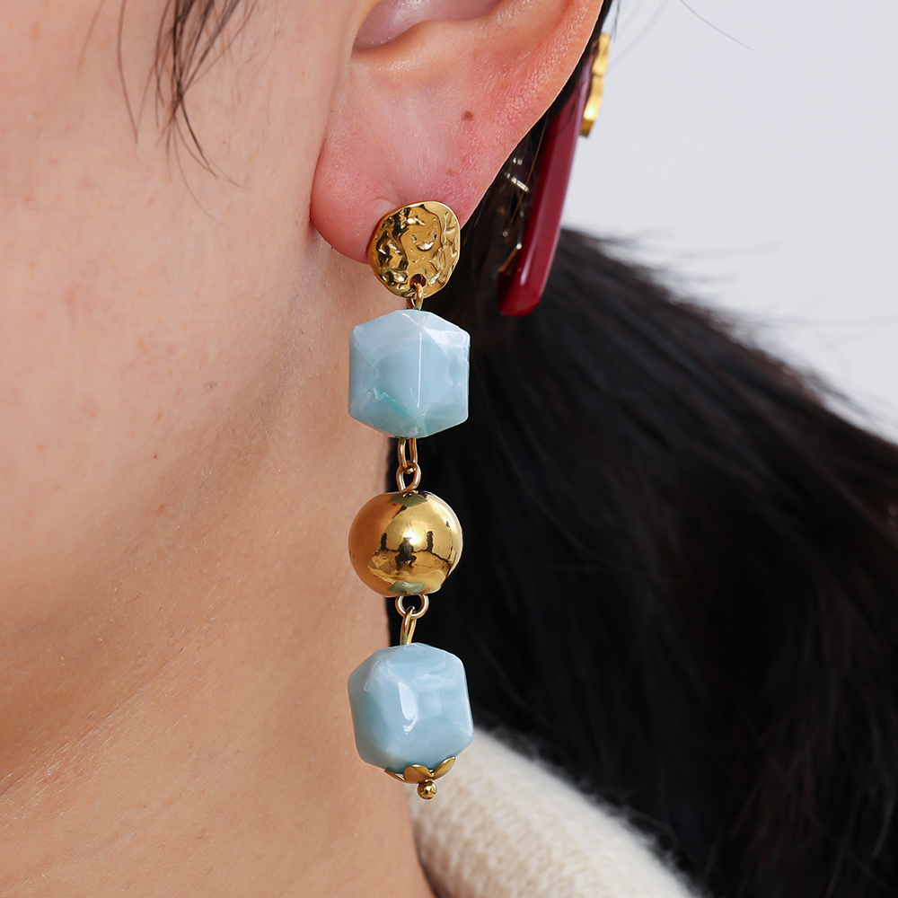 6cm Acrylic und Gold Beads Edelstahl Ohrringe       