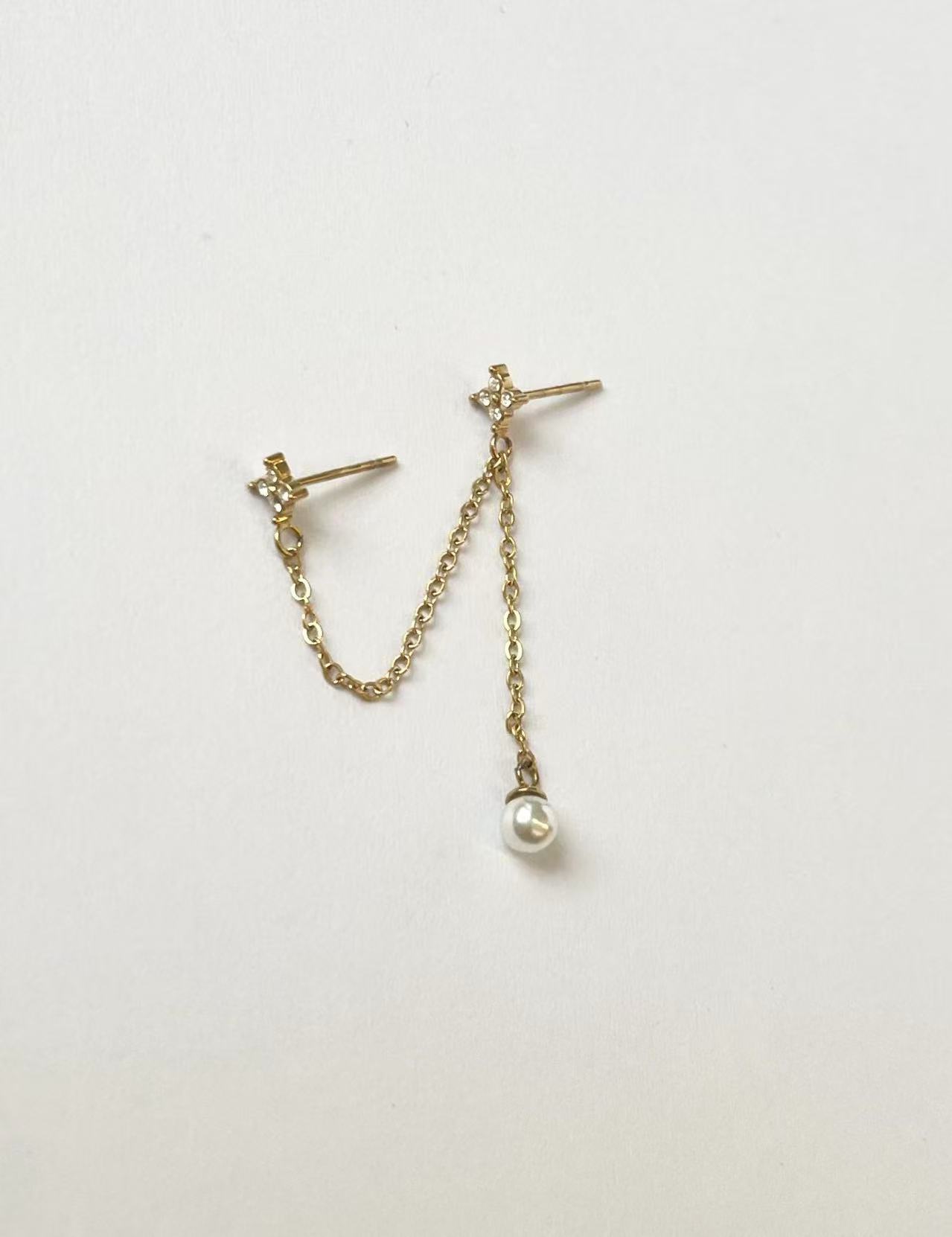 4.5*3cm Diamonds And Pearl With Chain Edelstahl Ohrringe      