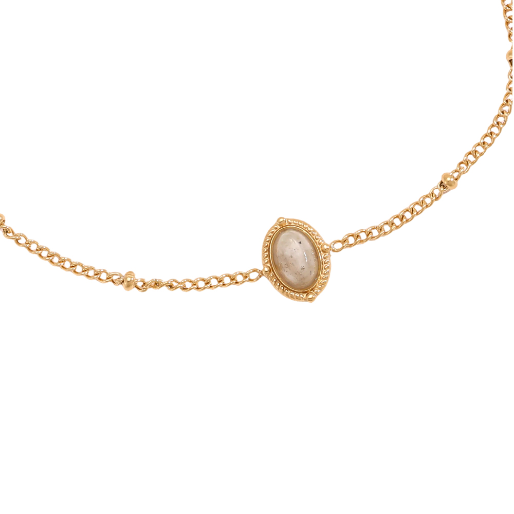 Edelstahl Armband 17cm ovale Natursteine