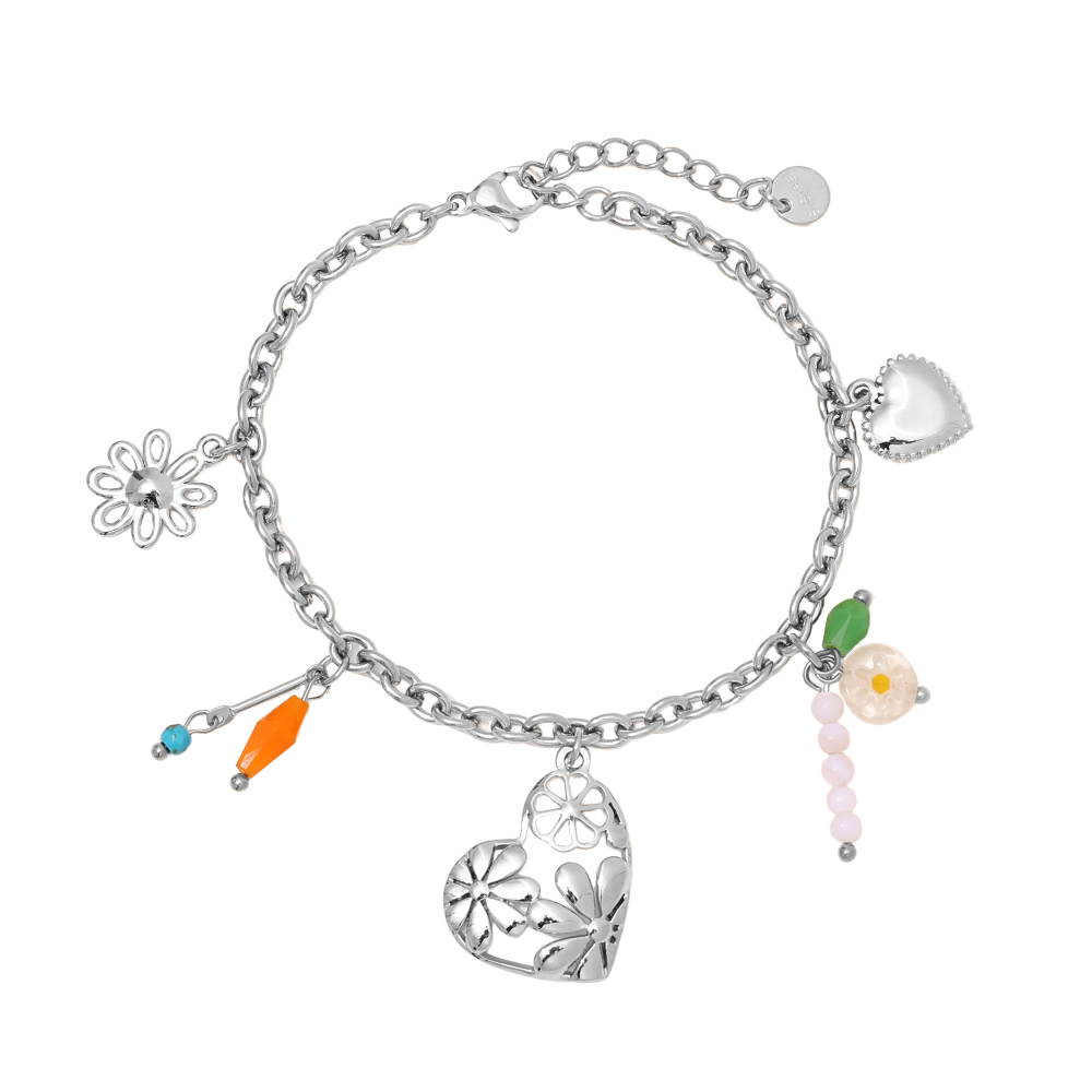 16cm Herz und kleiner Anhänger Edelstahl Armkette      