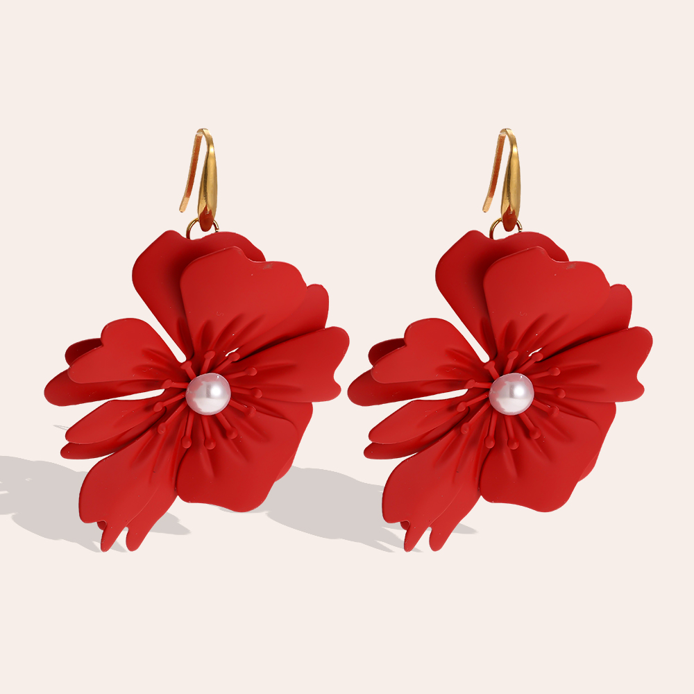 Ohrringe 70mm Rot Blume 
