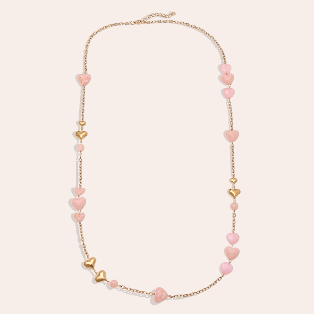 102cm Acrylic Hearts And Gold Hearts Edelstahl Halsketten  