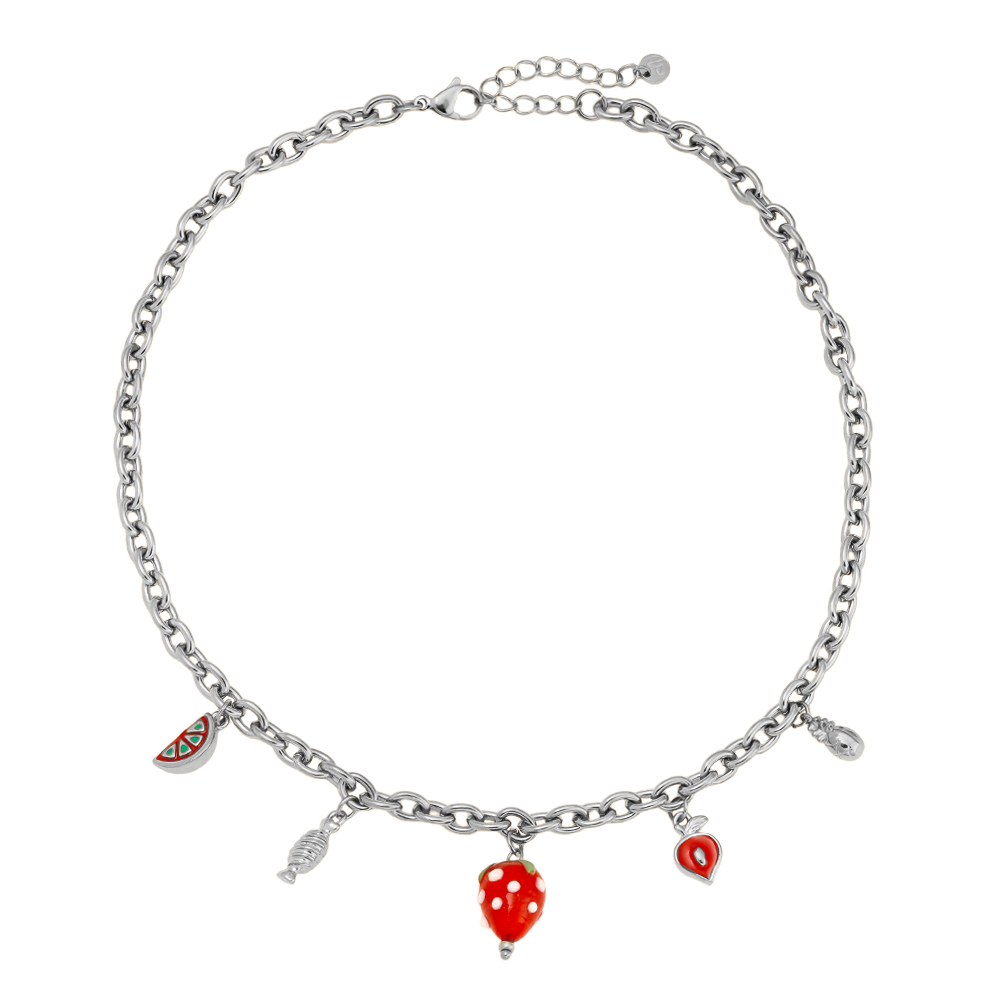 42cm Strawberry Heart Edelstahl Halskette