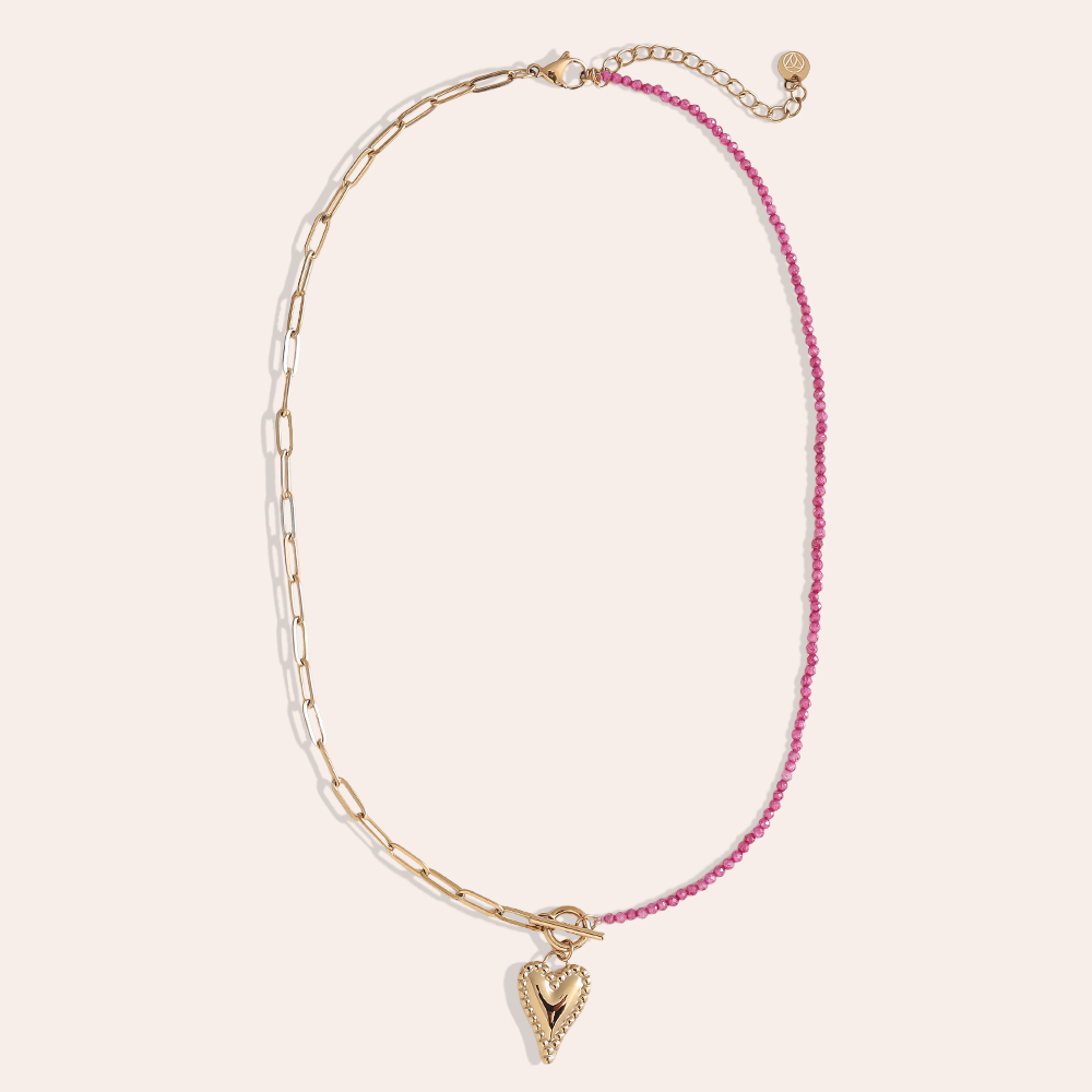 40cm Farbige Beads Herz Edelstahl Halskette