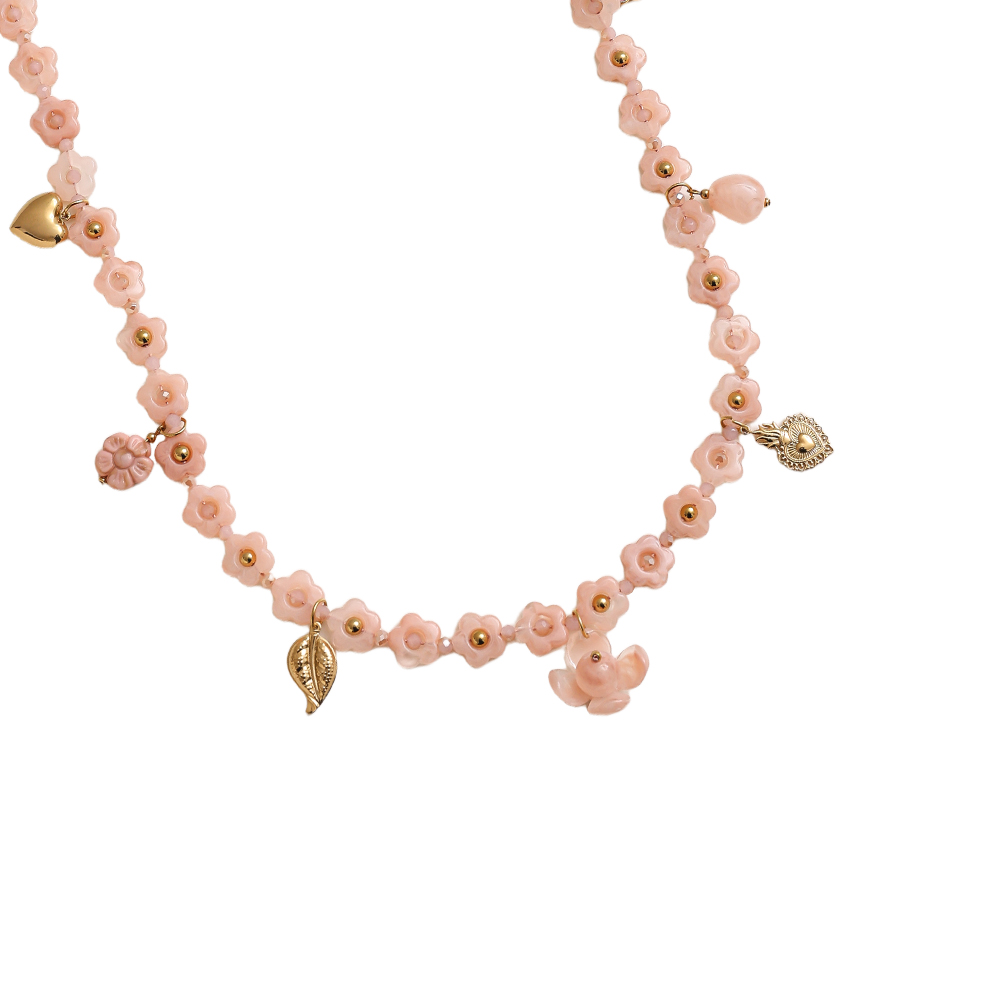 90cm Harzblumen-Kette mit Charms Edelstahl Halskette       