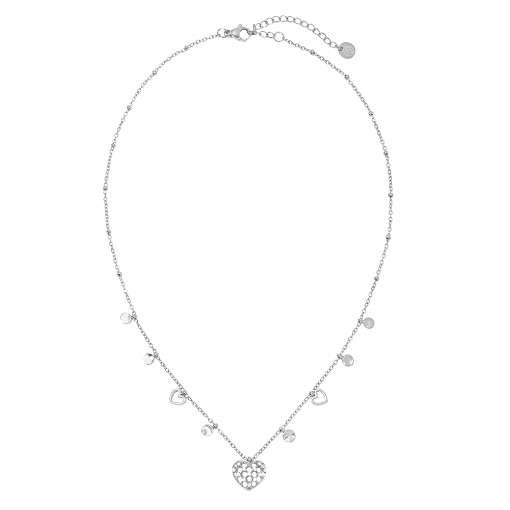 40cm Netz Herz Strassstein Charm Edelstahl Halskette 