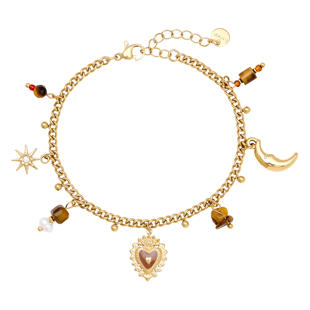 Edelstahl Armkette 17cm Natural Stone And Charms