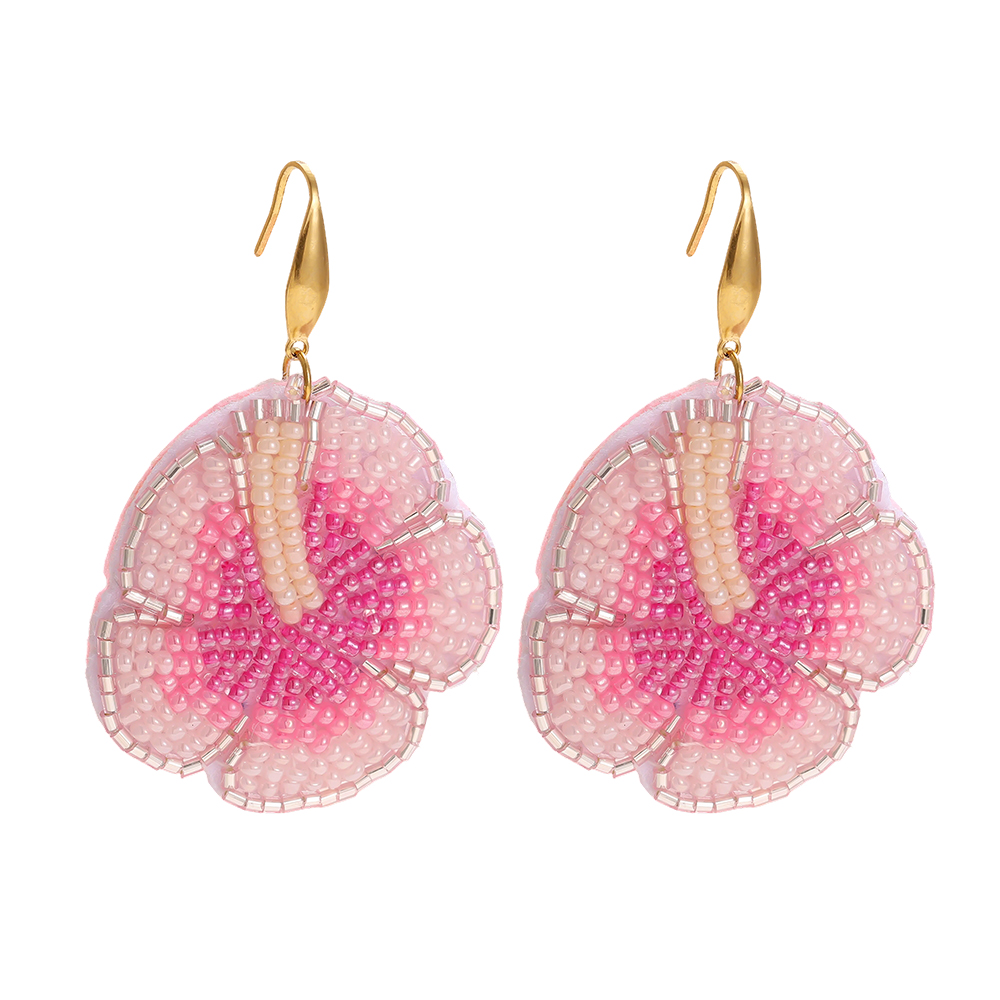 65mm Pinke Beads Blumen Edelstahl Ohrringe