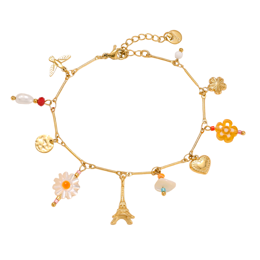 17cm Turm Blume und Herz Edelstahl Armband    