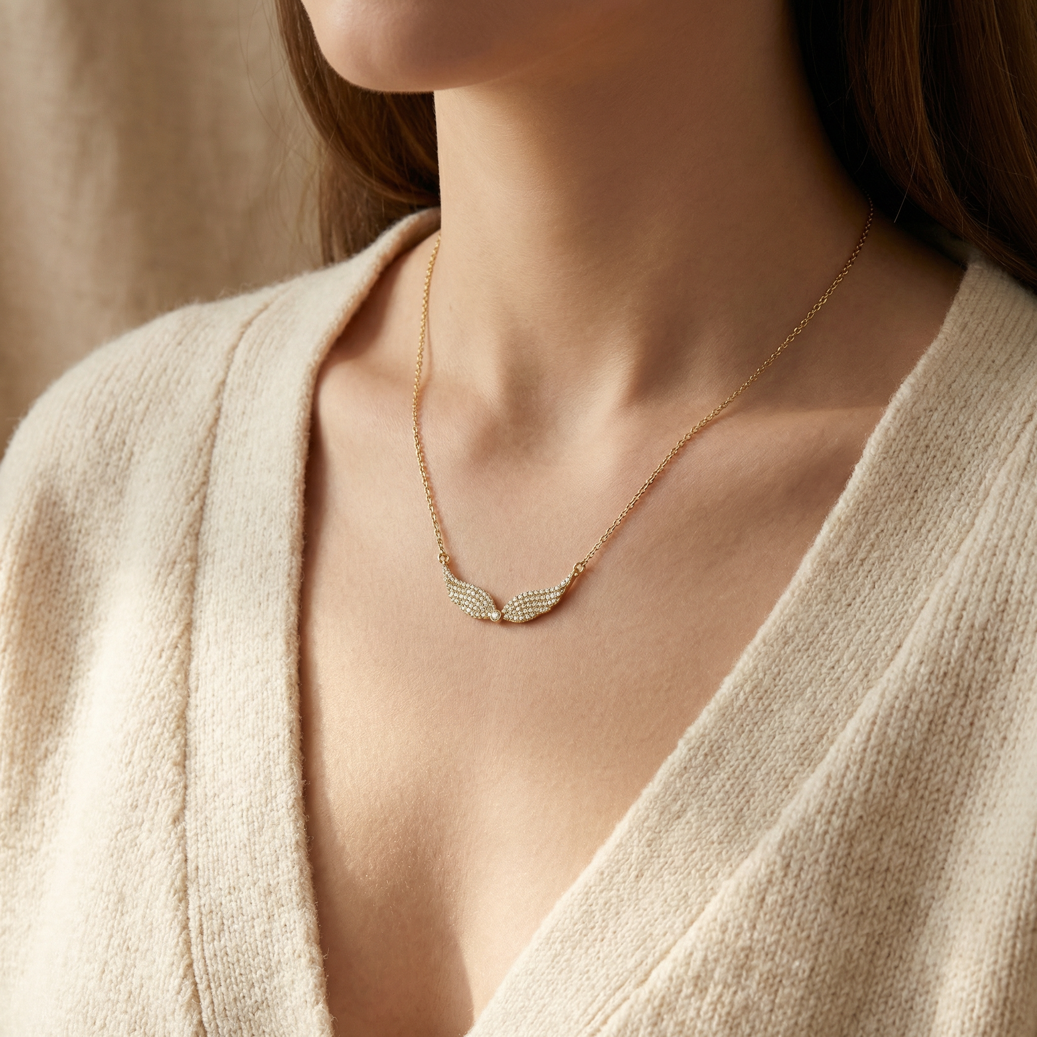 43cm Engelsflügel Zirkonia Edelstahl Halskette