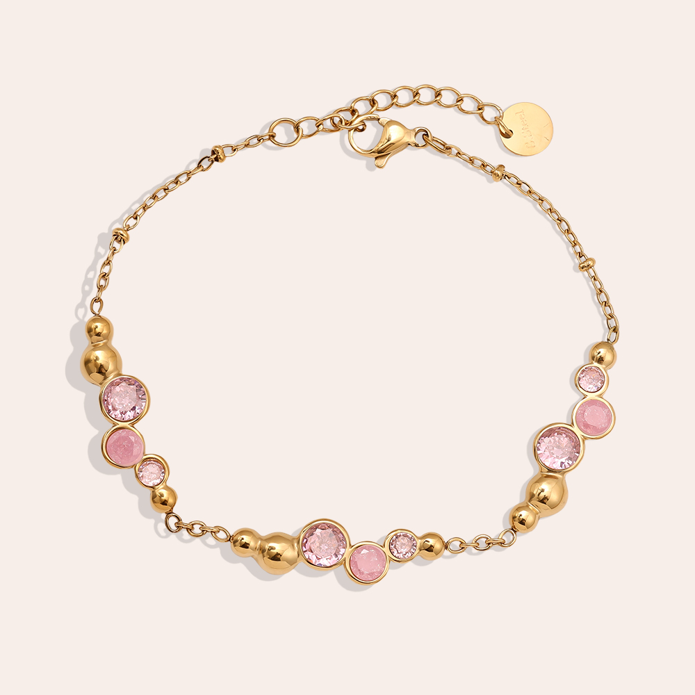 17cm Pro Pink Round Diamond Edelstahl Armkette       