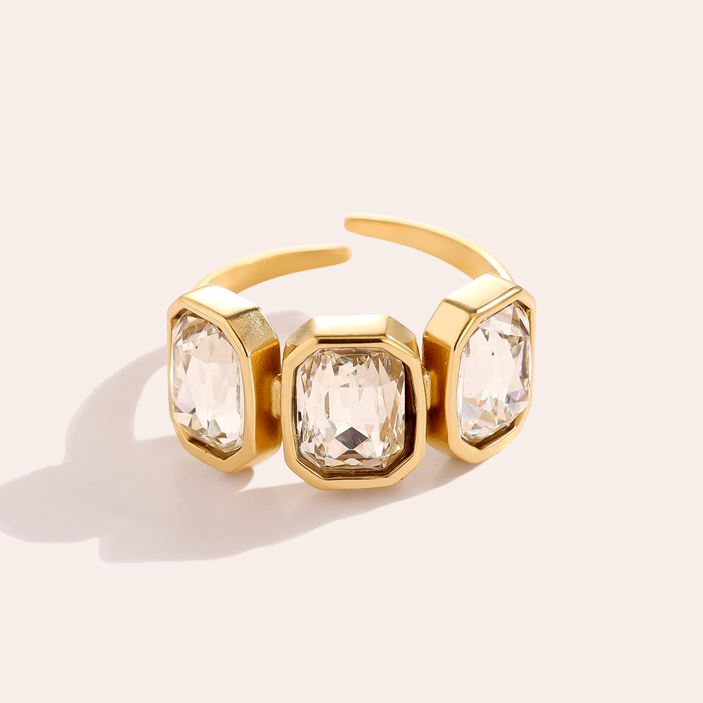 Verstellbarer offener Glasstein Edelstahl Ring 