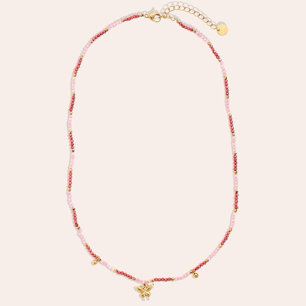 40cm Kristallkette mit Schmetterling Edelstahl Halskette 