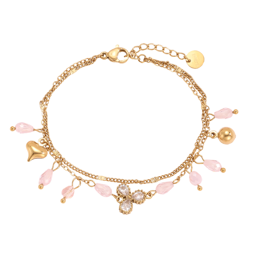 Edelstahl Armband 17cm doppellagiges mit Strasssteinen und Glas