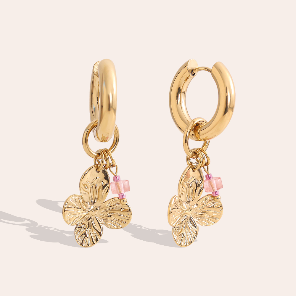 45mm Blüten Süßwasserperlen und Naturstein Edelstahl Ohrringe 