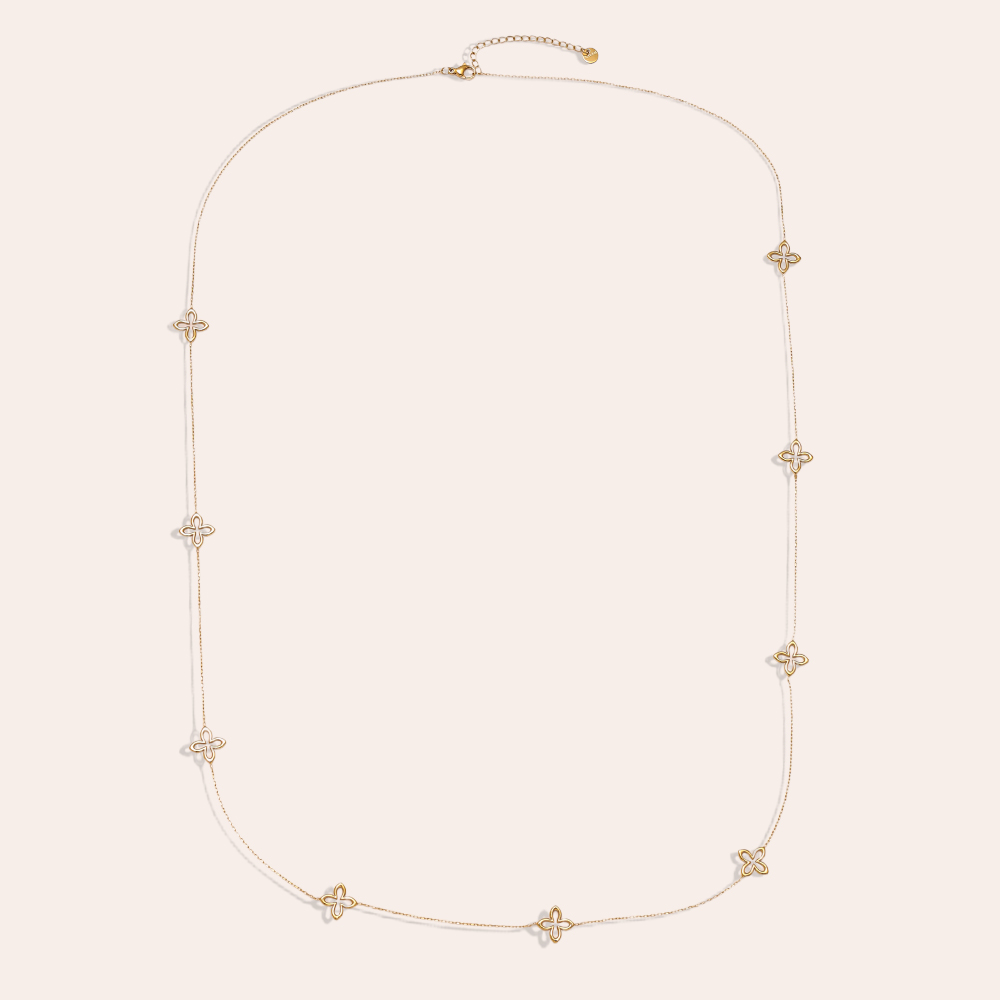 90cm Classic Lucky Flower Edelstahl Halskette    