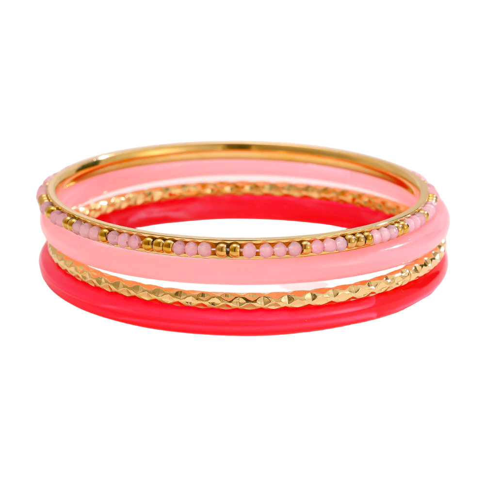 6.5cm Breite 4er Acryl Edelstahl Armreif Set 